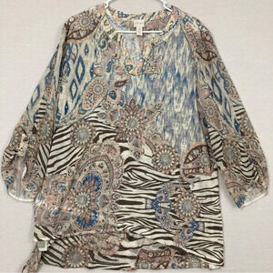 Chico's Soft Stretch Floral Abstract Y Neck Casual Top XL